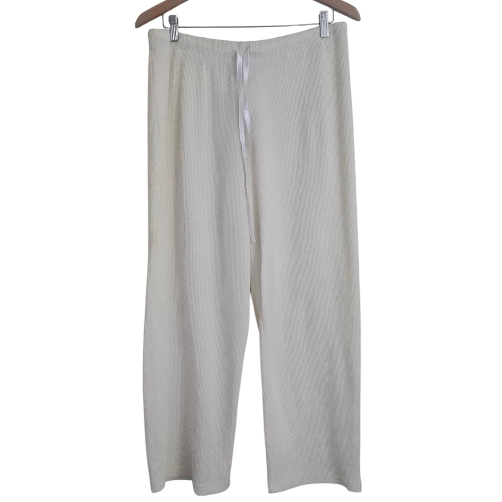Soft Surroundings Waffle Knit Cream Cotton Blend Lounge Pants Sz Petite L Cozy
